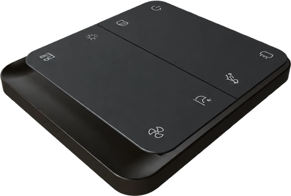 The Nuclyo scene switch, with its sculpted frame and etched controls