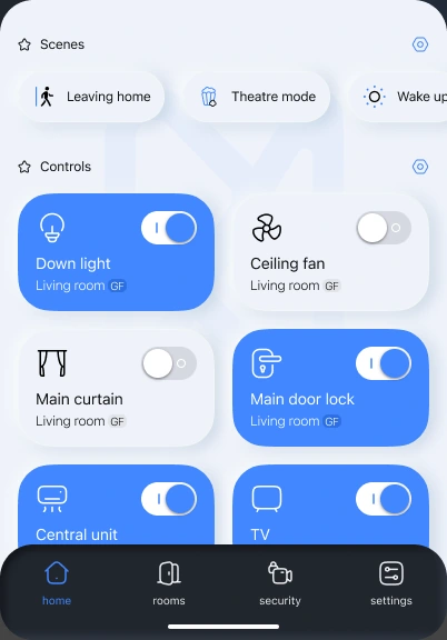 Scenes and controls from the Nuclyo app design